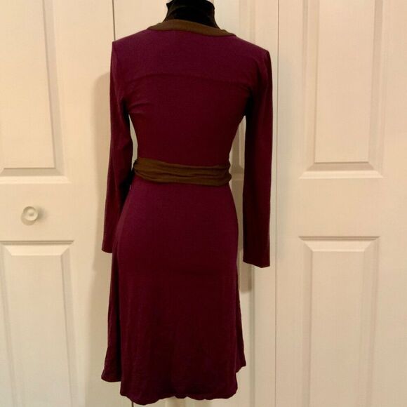 Talbots Purple Brown Belted Faux Wrap Jersey Knit Dress 4 Petite - Picture 5 of 10